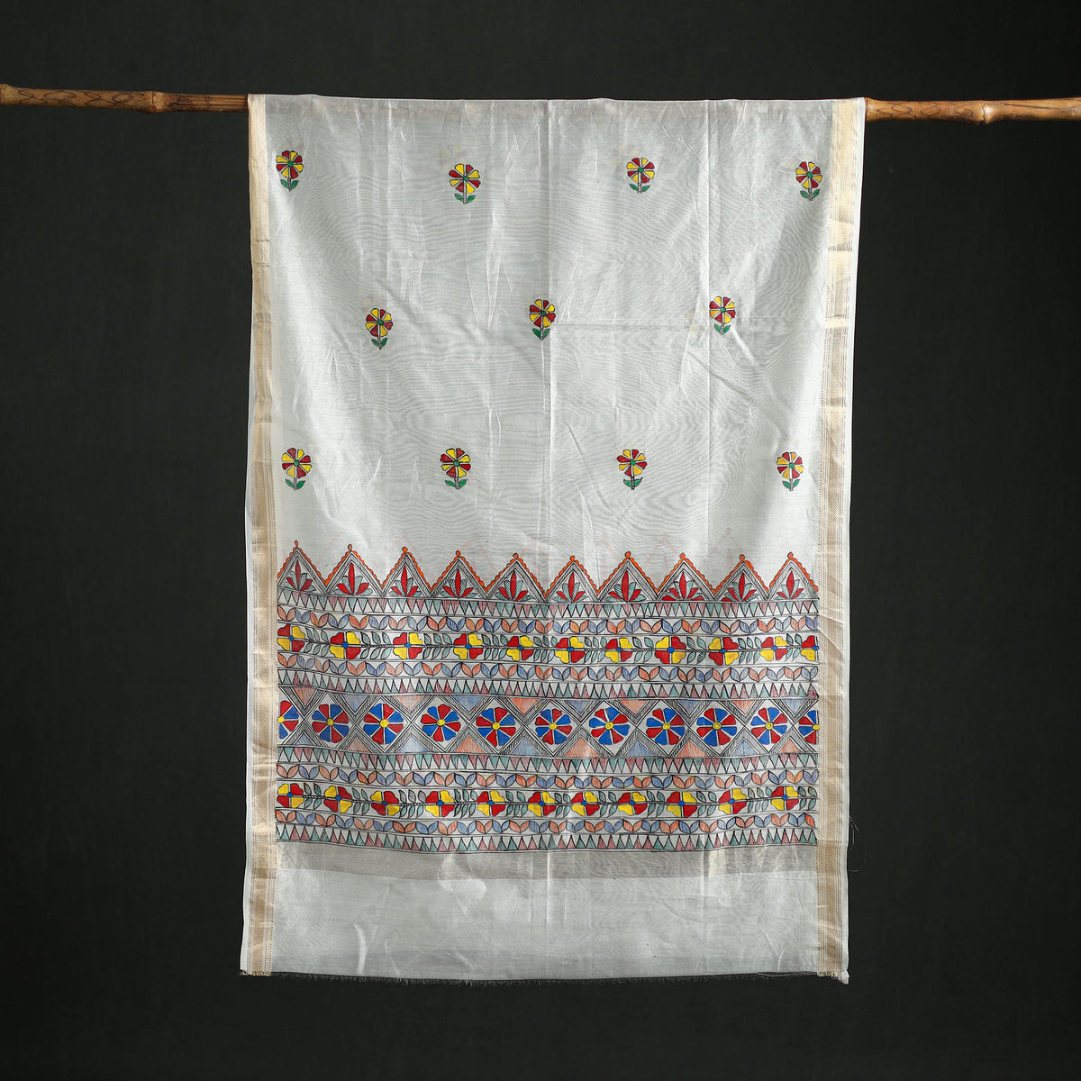 Handloom Chanderi Silk Handpainted Madhubani Dupatta with Zari Border 36