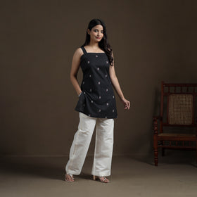 Black - Cotton Short Jacquard Kurta for Women 07