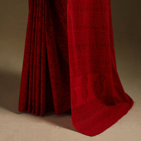 Red - Gamthi Hand Block Print Pure Mul Cotton Saree with Blouse Piece 07