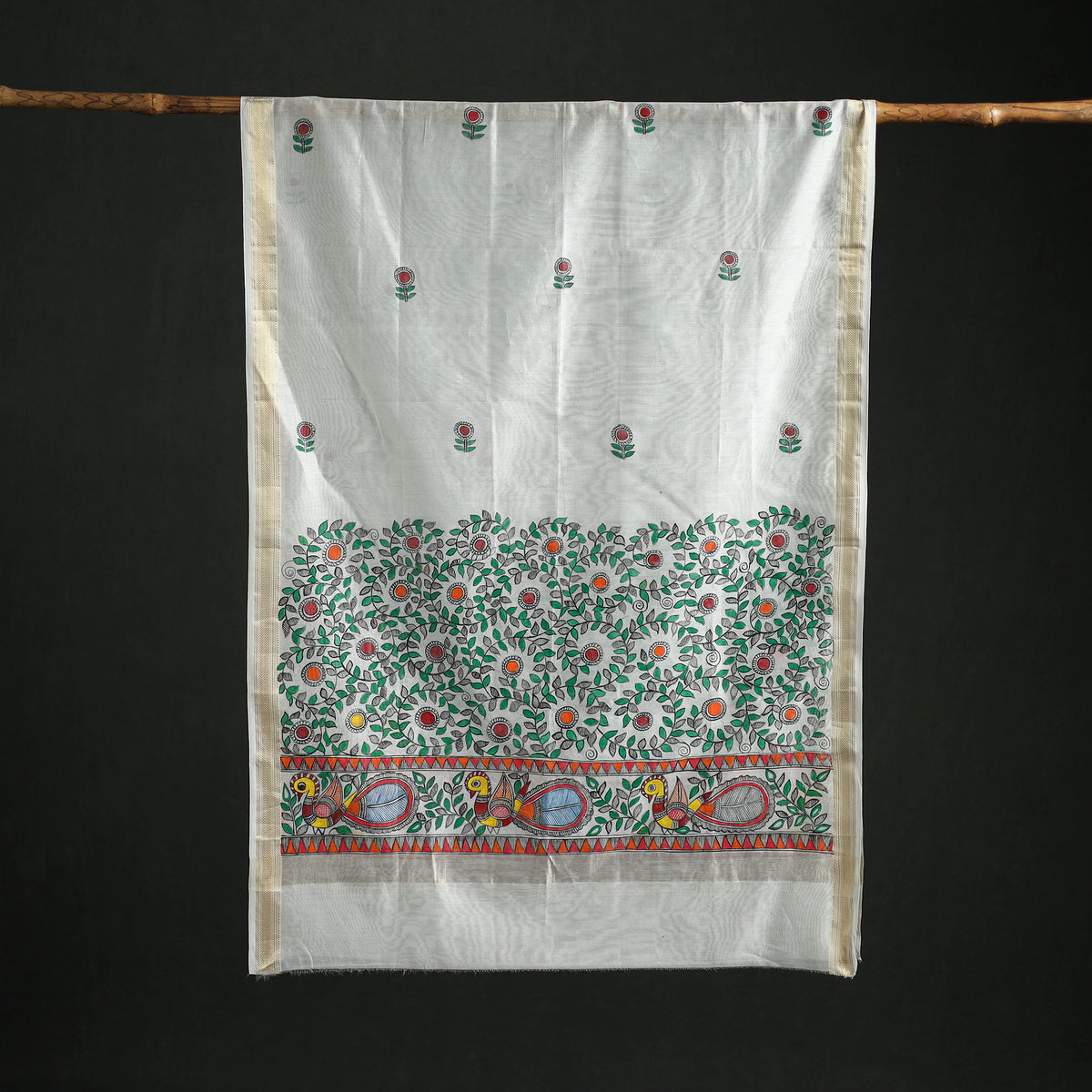 Handloom Chanderi Silk Handpainted Madhubani Dupatta with Zari Border 35