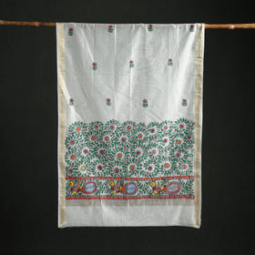 Handloom Chanderi Silk Handpainted Madhubani Dupatta with Zari Border 35
