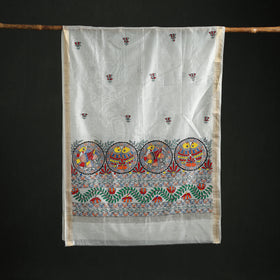 Handloom Chanderi Silk Handpainted Madhubani Dupatta with Zari Border 34