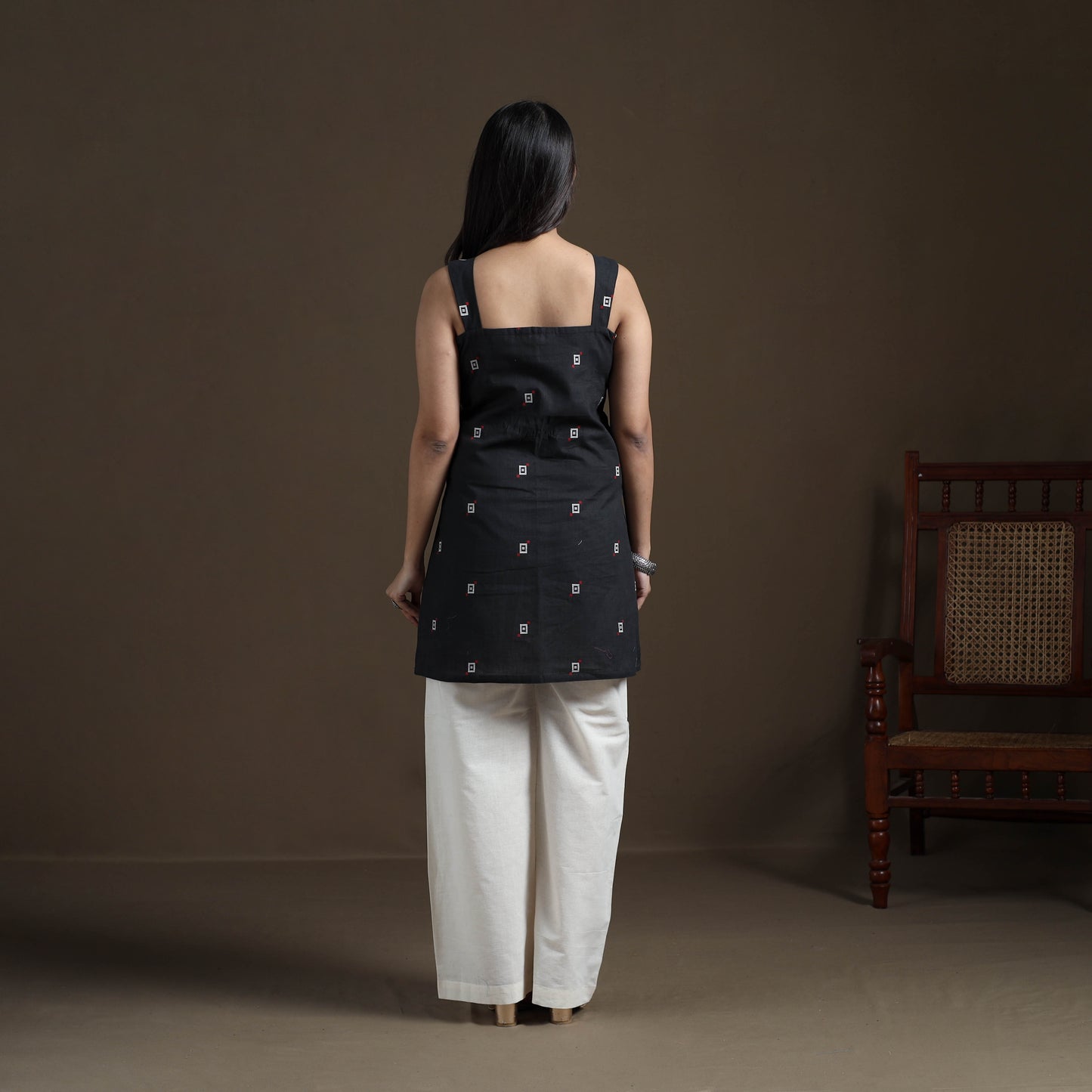 Black - Cotton Short Jacquard Kurta for Women 07
