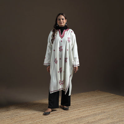Kashmiri Heavy Sozni Hand Embroidered Handwoven Merino Wool Pheran 34