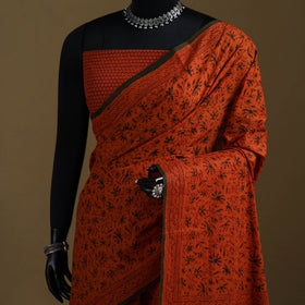 Orange - Gamthi Hand Block Print Pure Mul Cotton Saree with Blouse Piece 08