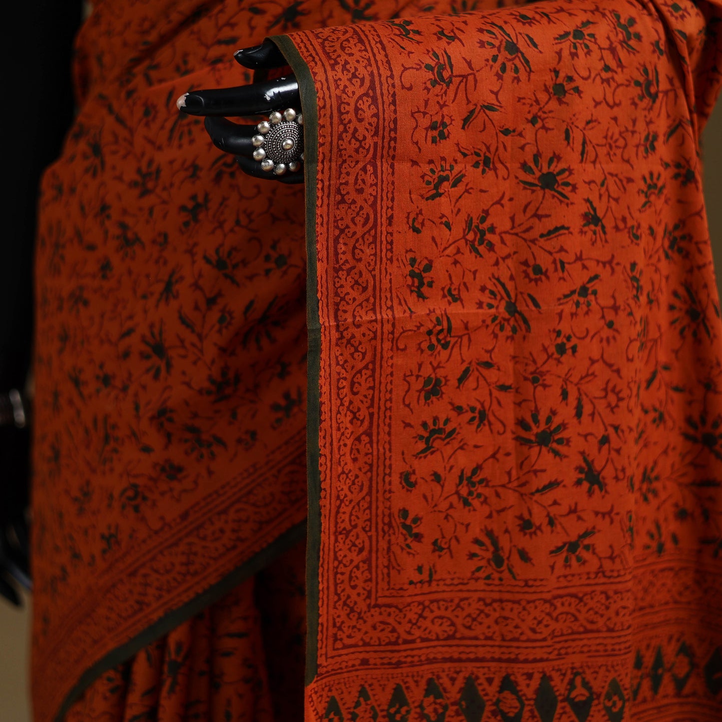 Orange - Gamthi Hand Block Print Pure Mul Cotton Saree with Blouse Piece 08