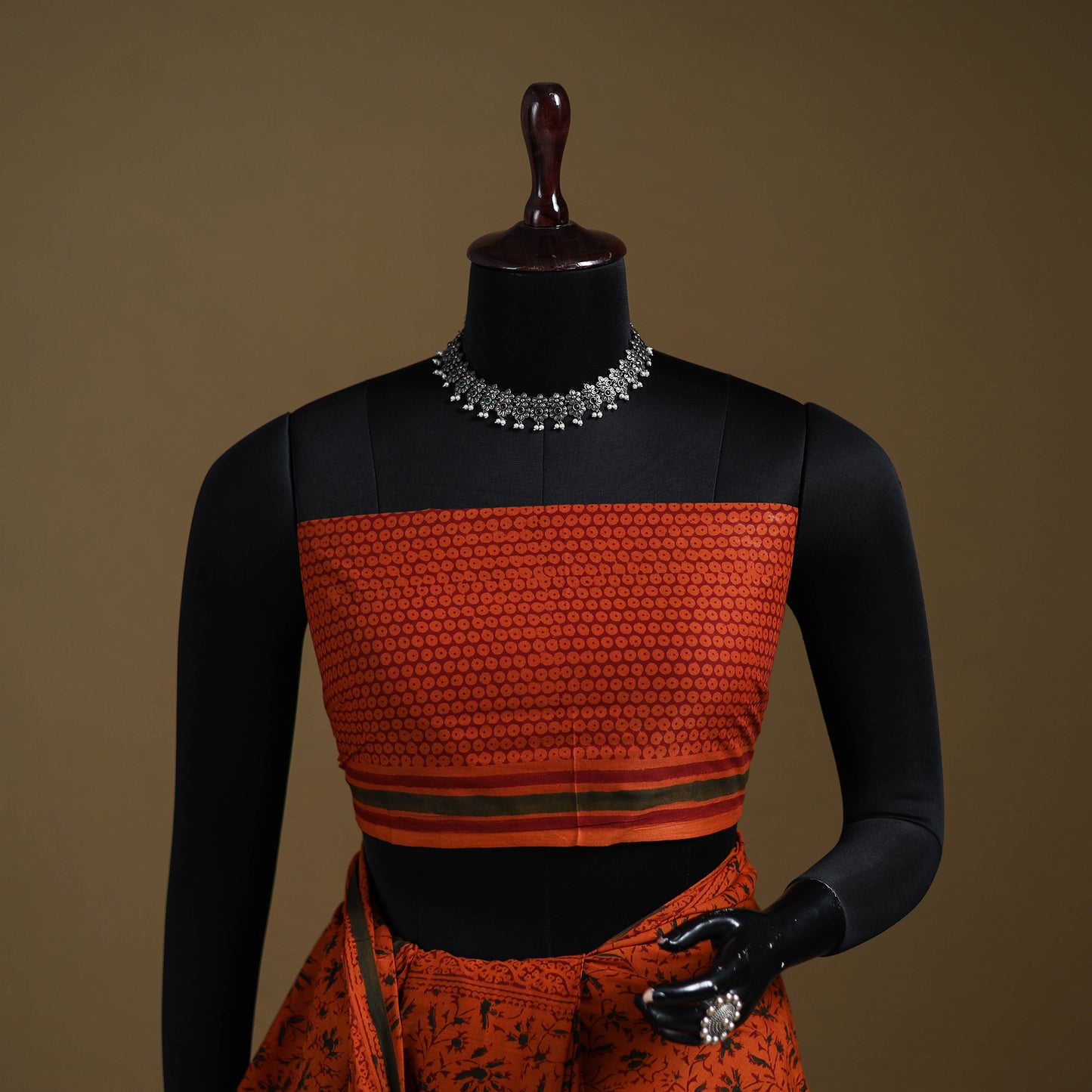 Orange - Gamthi Hand Block Print Pure Mul Cotton Saree with Blouse Piece 08