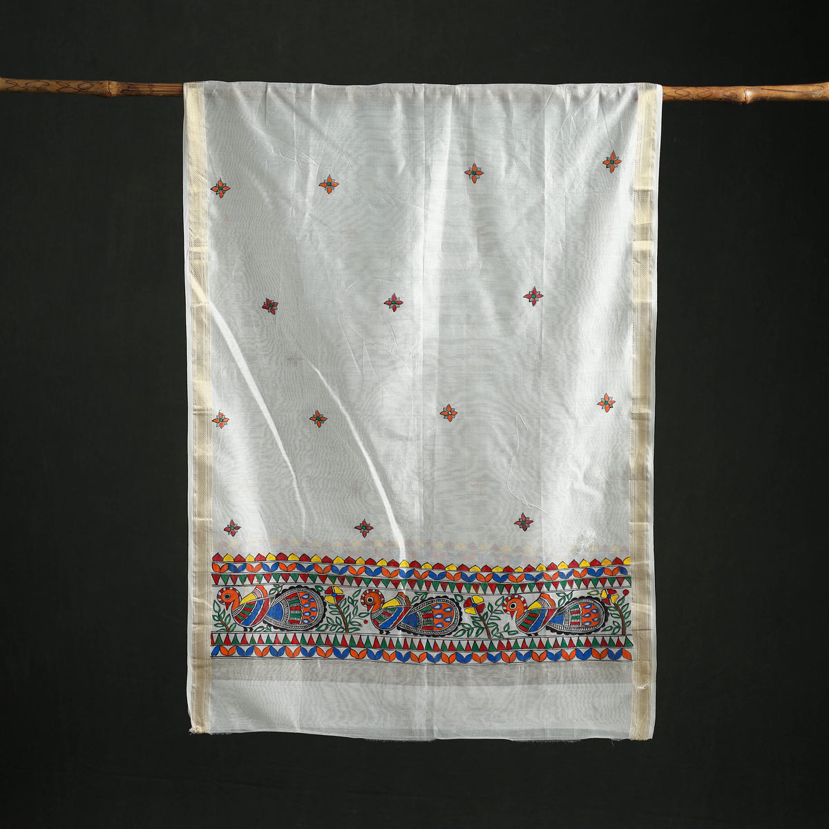 Handloom Chanderi Silk Handpainted Madhubani Dupatta with Zari Border 28