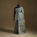 White - Gamthi Hand Block Print Pure Mul Cotton Saree with Blouse Piece 09