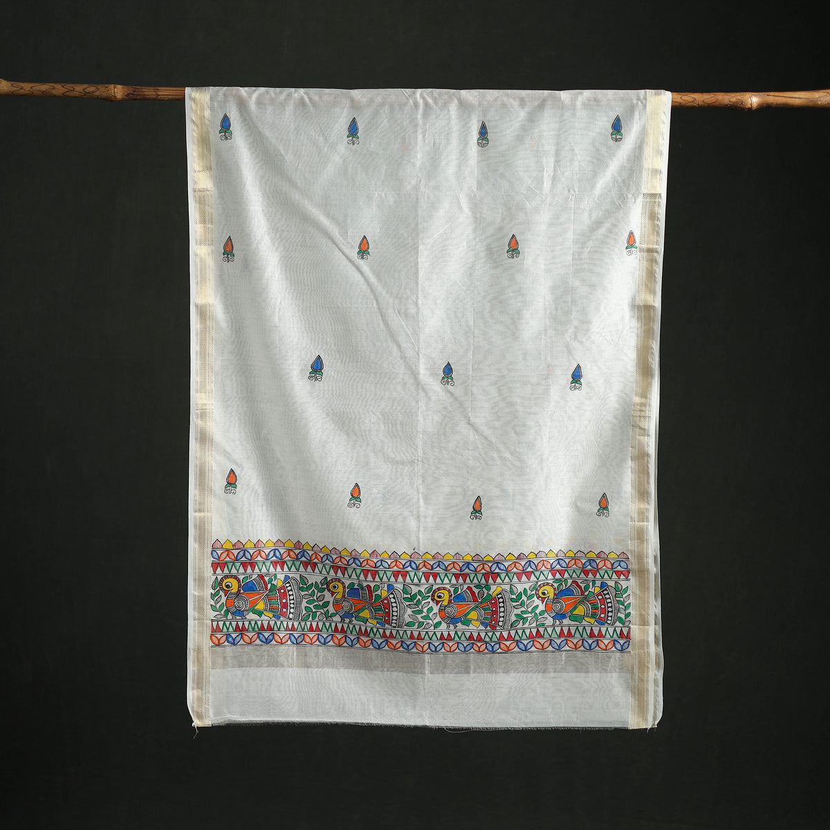 Handloom Chanderi Silk Handpainted Madhubani Dupatta with Zari Border 27