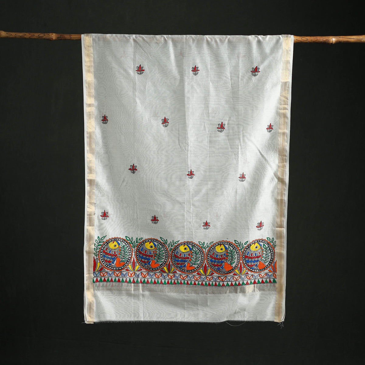 Handloom Chanderi Silk Handpainted Madhubani Dupatta with Zari Border 26