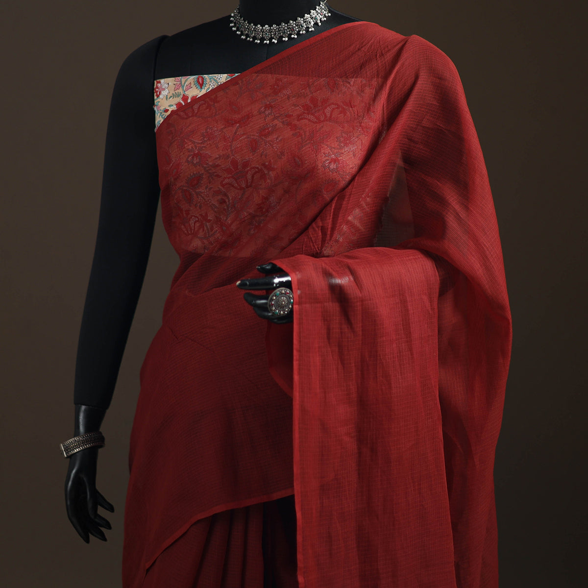 Nazaakat Kota Doria Cotton Plain Saree with Blouse Piece & Earrings 31