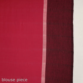  Pink, White & Black Stipe Cotton Saree with Floral Extra Weft 