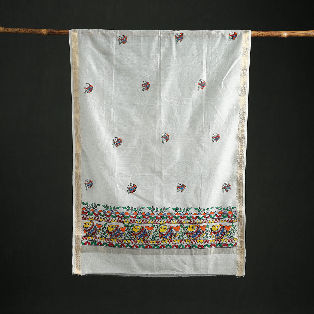 Handloom Chanderi Silk Handpainted Madhubani Dupatta with Zari Border 25