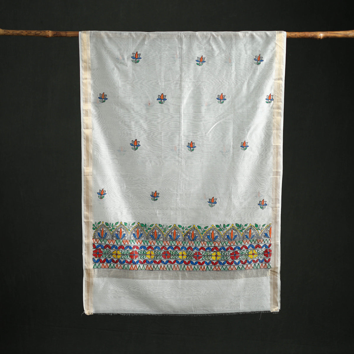 Handloom Chanderi Silk Handpainted Madhubani Dupatta with Zari Border 23