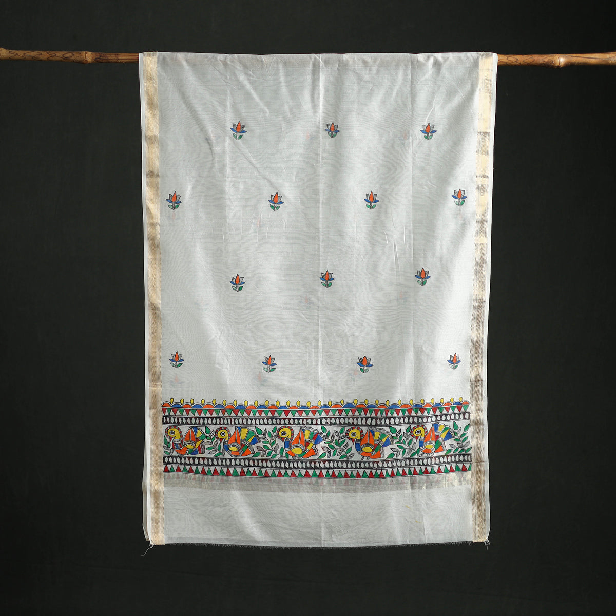 Handloom Chanderi Silk Handpainted Madhubani Dupatta with Zari Border 22