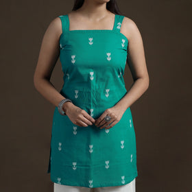 Green - Cotton Short Jacquard Kurta for Women 08