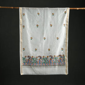 Handloom Chanderi Silk Handpainted Madhubani Dupatta with Zari Border 21