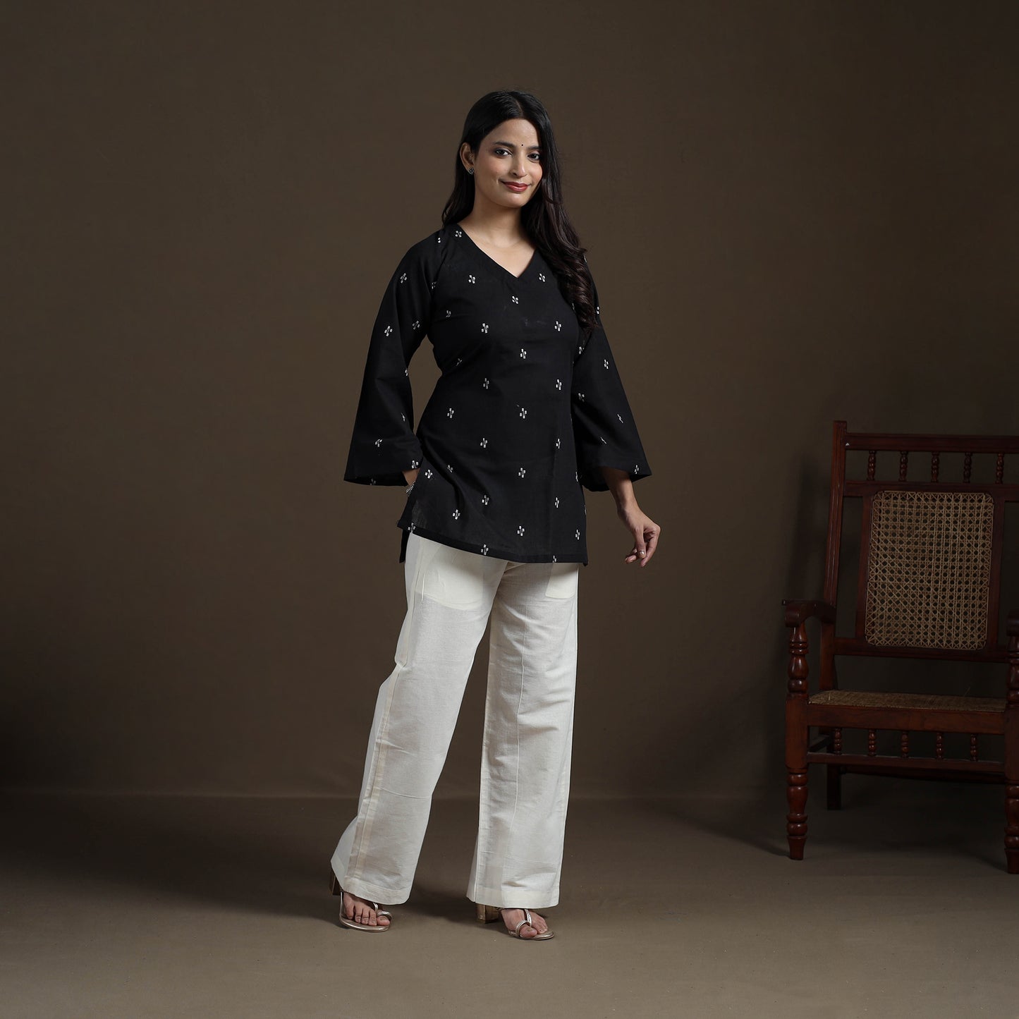 Black - Cotton Short Jacquard Kurta for Women 12