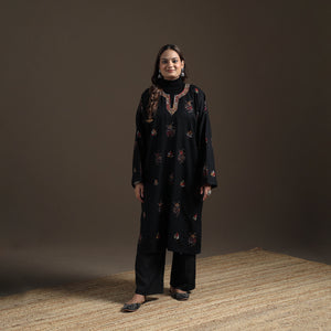Black - Kashmiri Heavy Sozni Hand Embroidered Handwoven Merino Wool Pheran 35