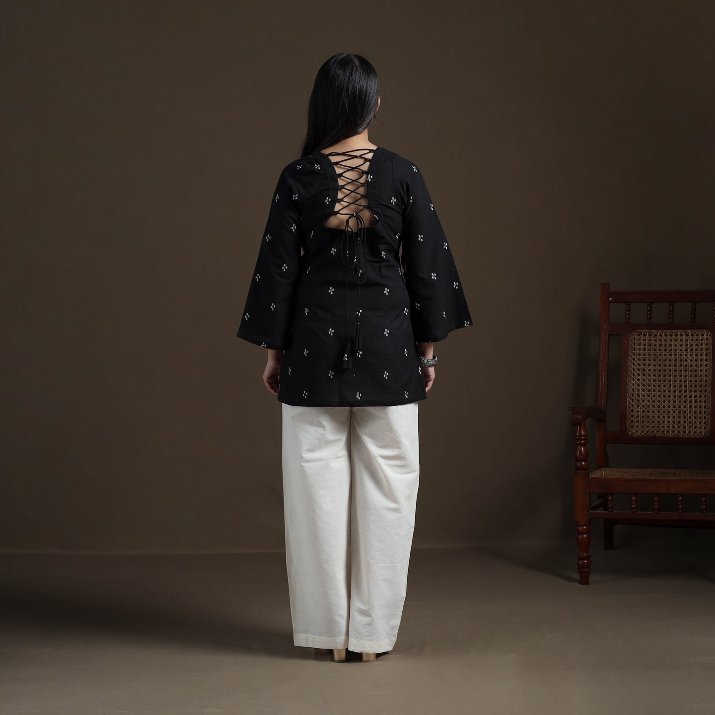 Black - Cotton Short Jacquard Kurta for Women 12