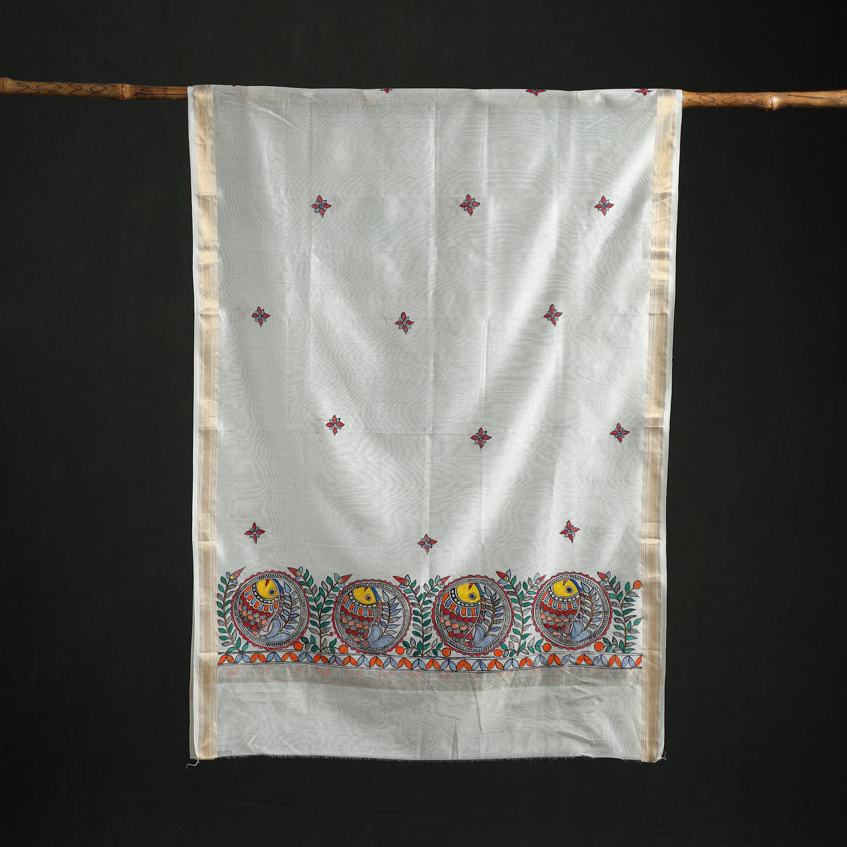 Handloom Chanderi Silk Handpainted Madhubani Dupatta with Zari Border 20