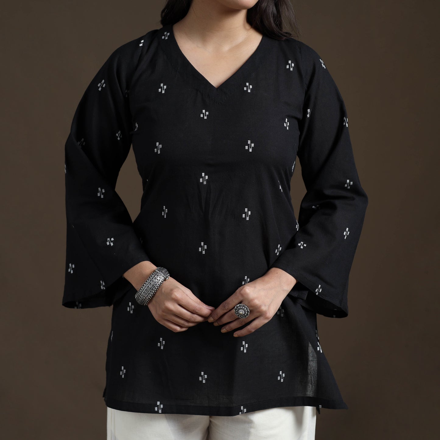 Black - Cotton Short Jacquard Kurta for Women 12