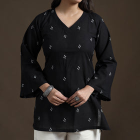 Black - Cotton Short Jacquard Kurta for Women 12