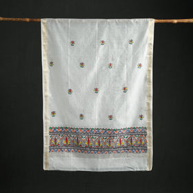 Handloom Chanderi Silk Handpainted Madhubani Dupatta with Zari Border 19