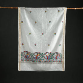 Handloom Chanderi Silk Handpainted Madhubani Dupatta with Zari Border 17