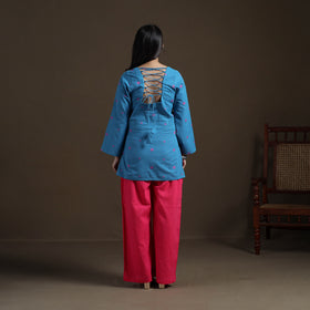 Blue - Cotton Short Jacquard Kurta for Women 13