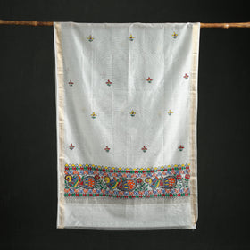 Handloom Chanderi Silk Handpainted Madhubani Dupatta with Zari Border 16