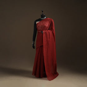 Maroon - Nazaakat Kota Doria Cotton Plain Saree with Blouse Piece & Earrings 33