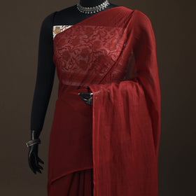 Maroon - Nazaakat Kota Doria Cotton Plain Saree with Blouse Piece & Earrings 33