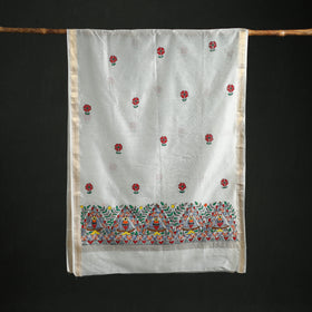 Handloom Chanderi Silk Handpainted Madhubani Dupatta with Zari Border 14