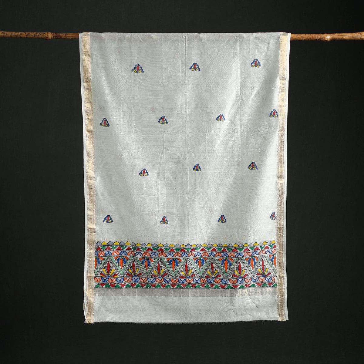 Handloom Chanderi Silk Handpainted Madhubani Dupatta with Zari Border 13