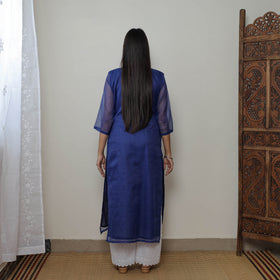 Blue - Kota Doria Cotton Embroidery Kurta Suit Set 13