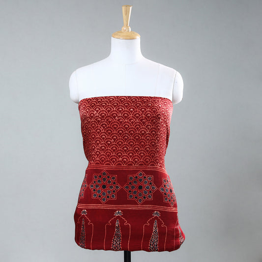 Red - Ajrakh Block Printed Modal Silk Kurta Material - 2.5 meter