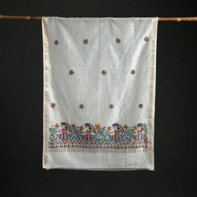 Handloom Chanderi Silk Handpainted Madhubani Dupatta with Zari Border 10