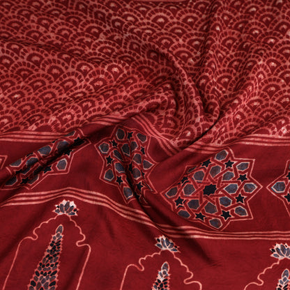 Red - Ajrakh Block Printed Modal Silk Kurta Material - 2.5 meter