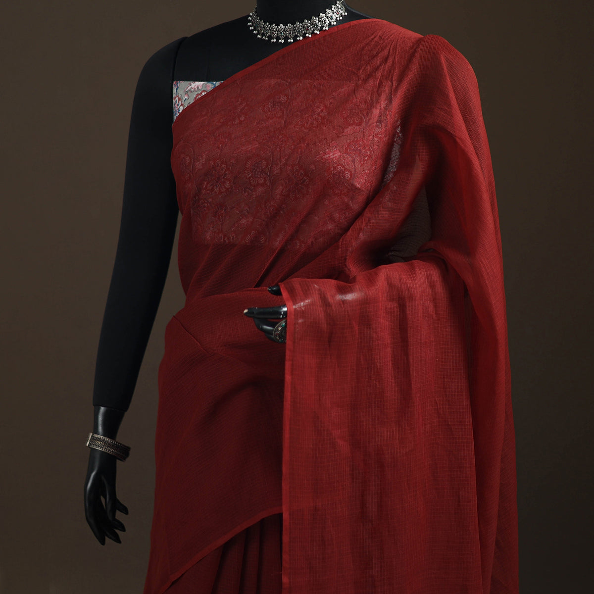 Nazaakat Kota Doria Cotton Plain Saree with Blouse Piece & Earrings 34