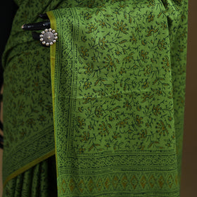 Green - Gamthi Hand Block Print Pure Mul Cotton Saree with Blouse Piece 13