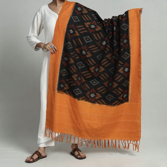 Black - Pochampally Ikat Weave Cotton Handloom Dupatta