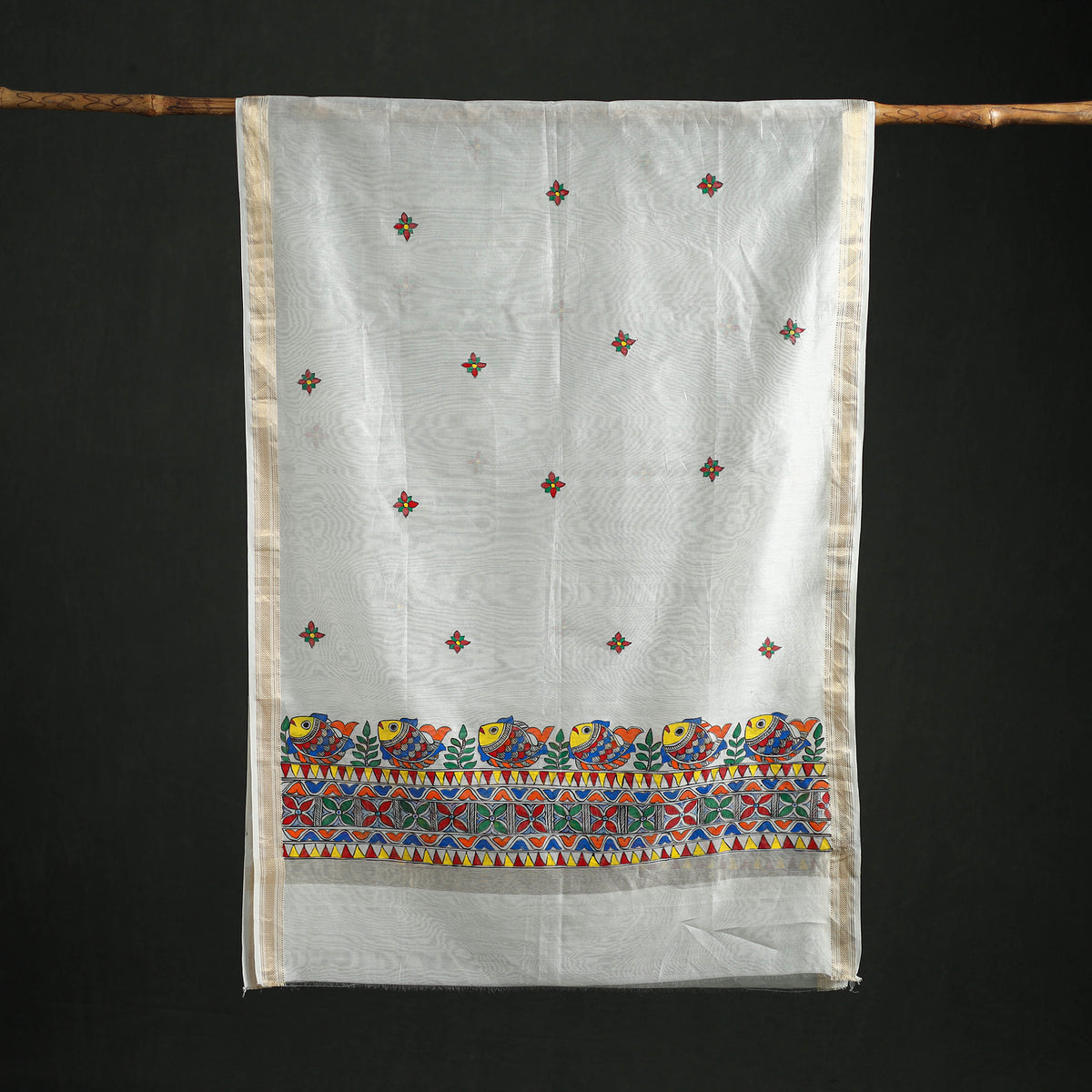 Handloom Chanderi Silk Handpainted Madhubani Dupatta with Zari Border 05