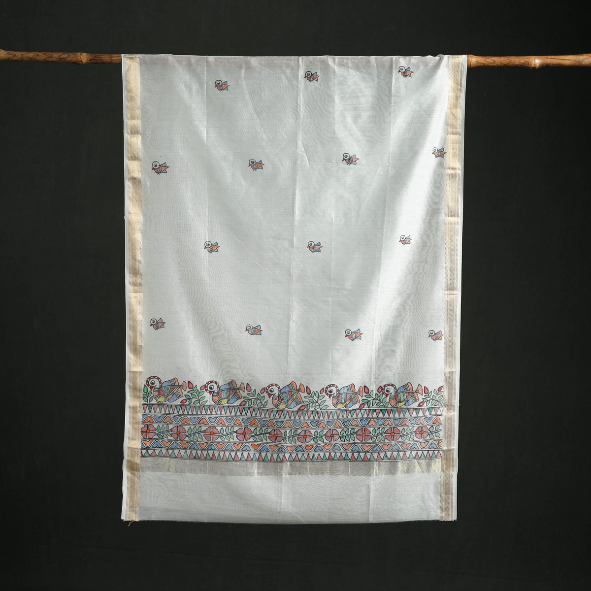 Handloom Chanderi Silk Handpainted Madhubani Dupatta with Zari Border 03