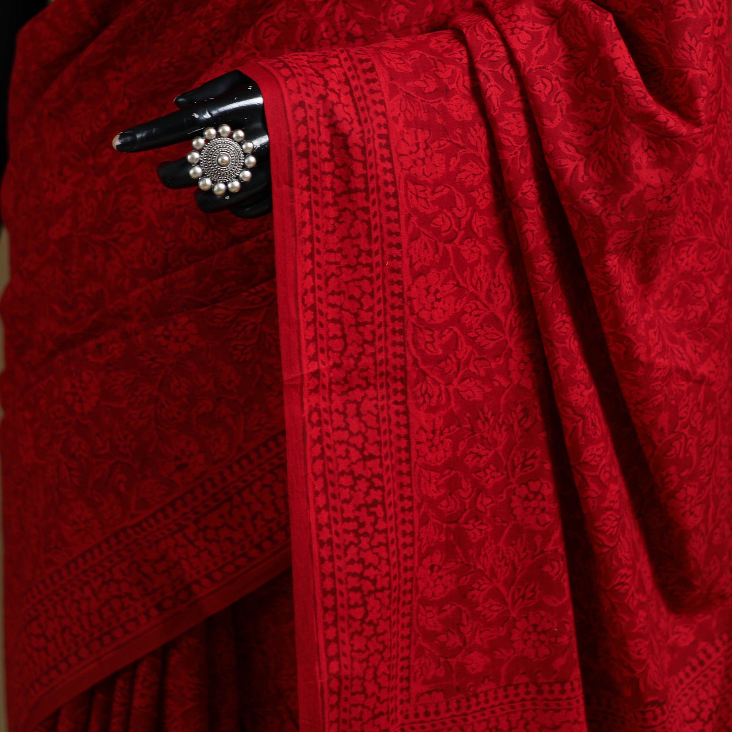 Red - Gamthi Hand Block Print Pure Mul Cotton Saree with Blouse Piece 14