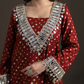 Gota Mirror Work Bandhani Tie-Dye Cotton Straight Long Kurta for Women 09