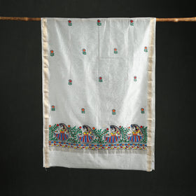 Handloom Chanderi Silk Handpainted Madhubani Dupatta with Zari Border 01