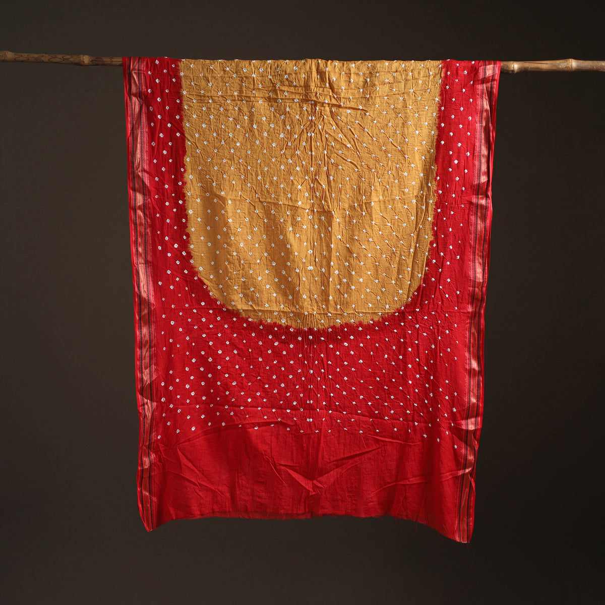 Yellow - Kutch Rai Bandhani Pure Mul Cotton Saree with Blouse Piece 42