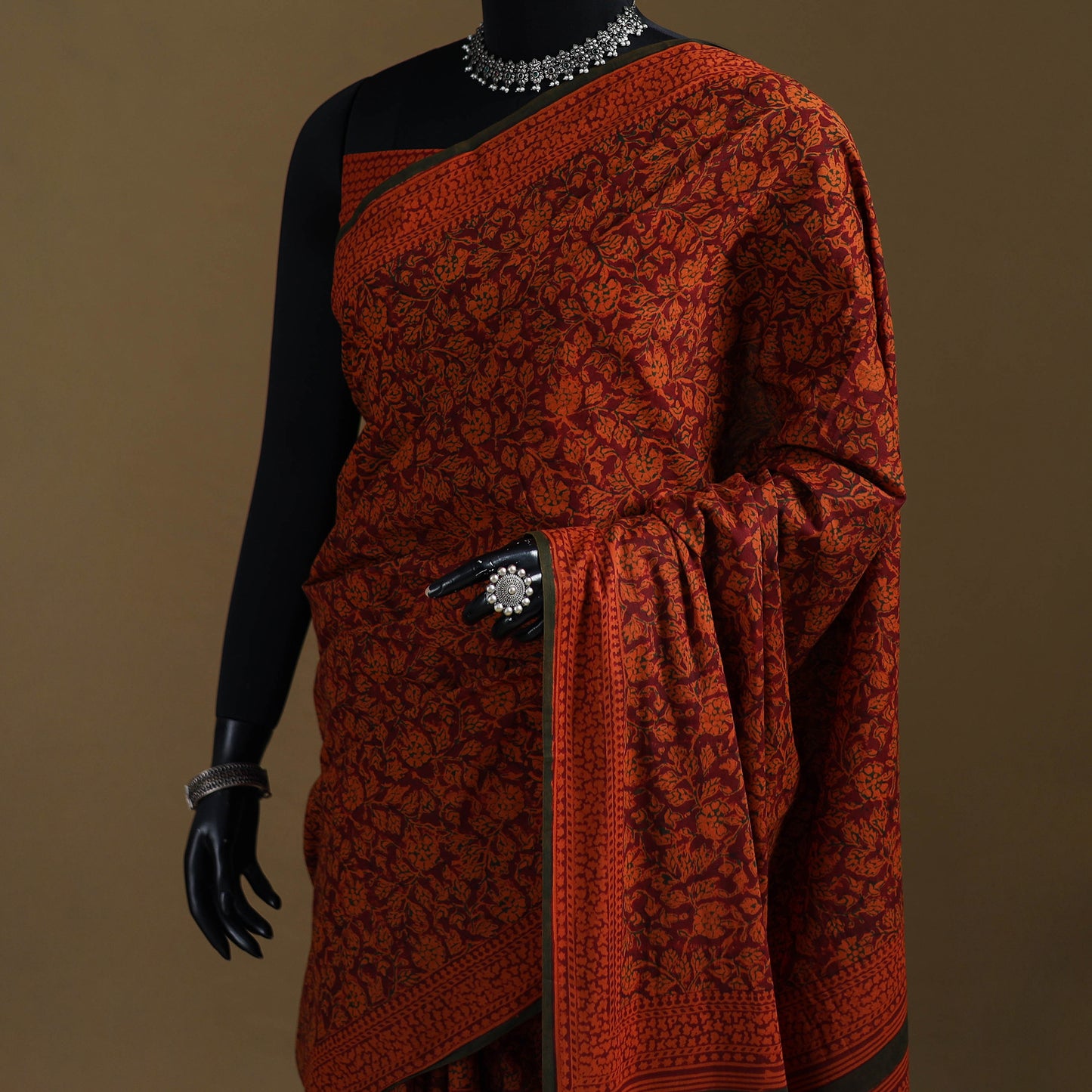 Red - Gamthi Hand Block Print Pure Mul Cotton Saree with Blouse Piece 15
